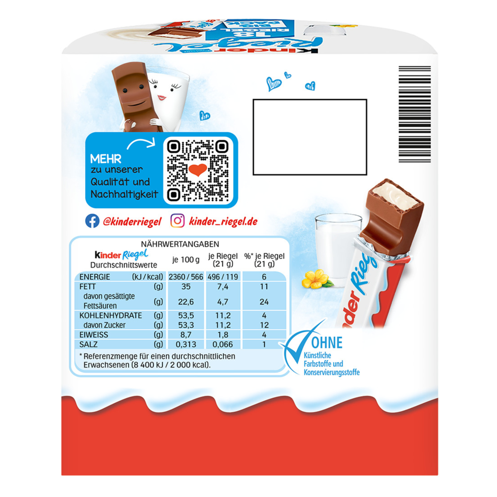 kinder Riegel 18er Packung - 18 Riegel a 21g