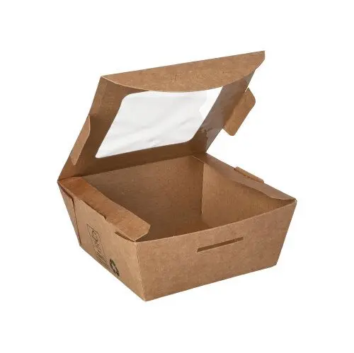 Feinkostboxen, Pappe mit Sichtfenster aus PLA 'pure' eckig 350 ml 11x11 cm ( Boden 9x9 cm), 4,5 cm Höhe 40 Stück pro Pack