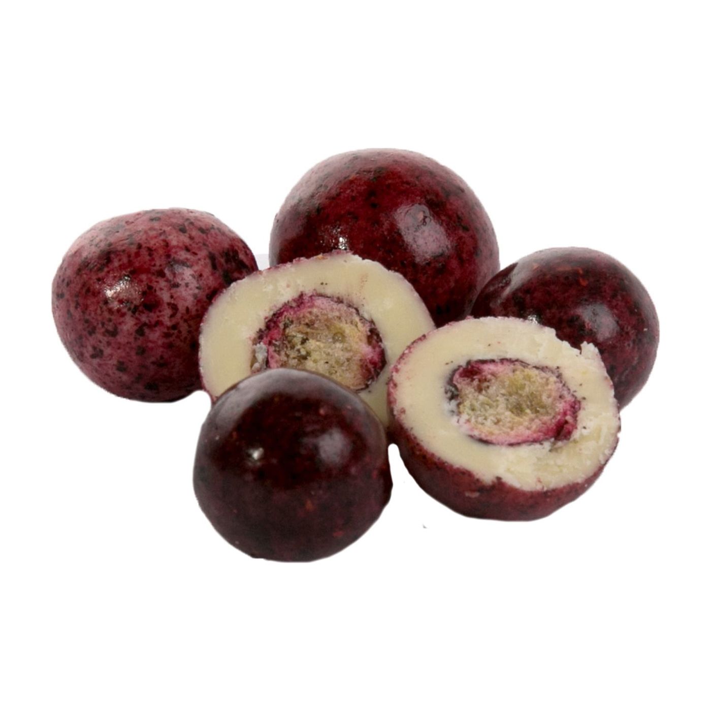Johannisbeeren gefriergetrocknet in weißer Joghurt-Schokolade 100 g Vierkantglas mittel - BG 24 Stück pro Karton