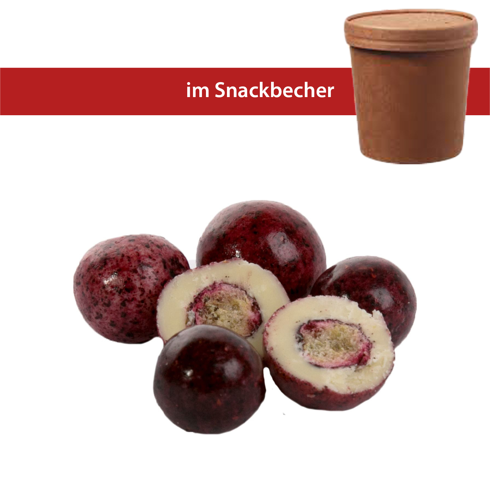 Johannisbeeren gefriergetrocknet in weißer Joghurt-Schokolade 100g
Snackbecher
12 Stück pro Karton