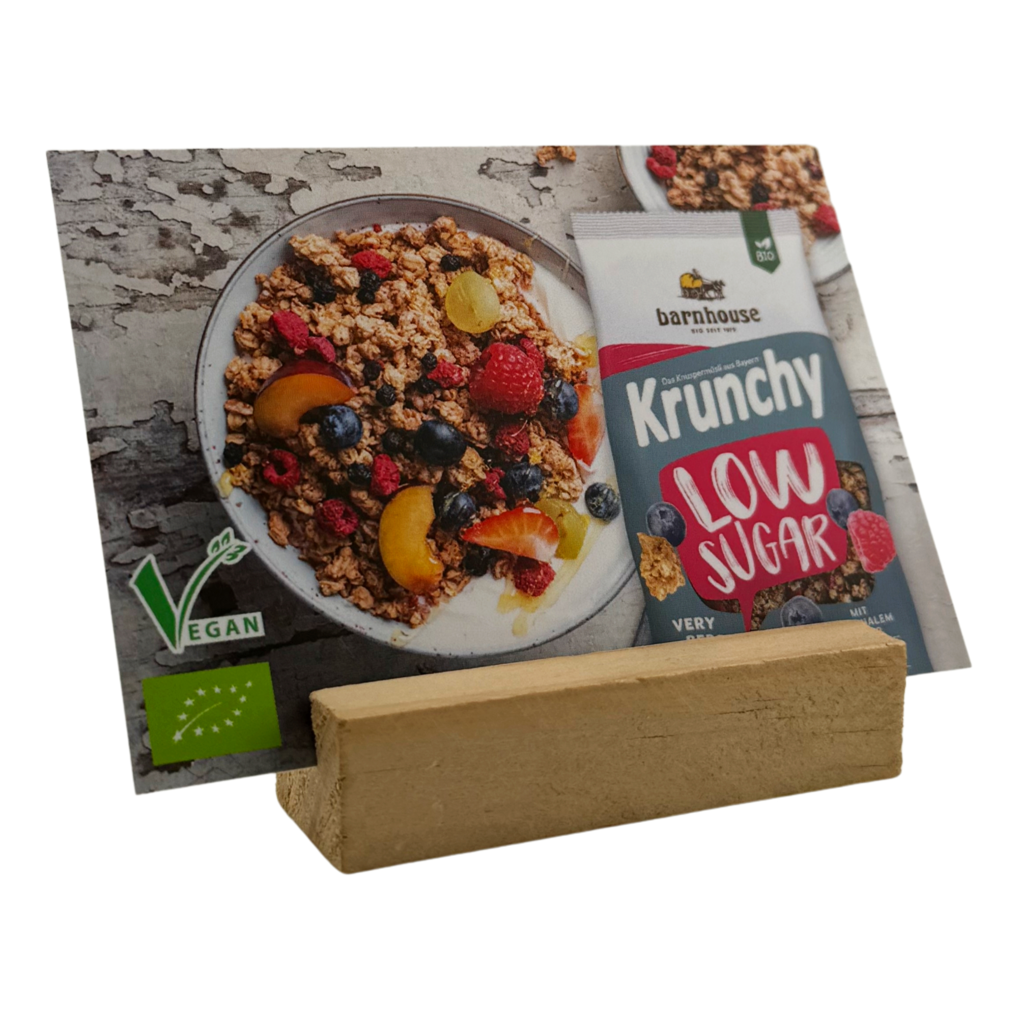 Barnhouse Krunchy Low Sugar Very Berry Sortenkarte
Buffetbeschilderung mit Zutatenliste/Allergenhinweis
BxH ca. 105 x 80 mm