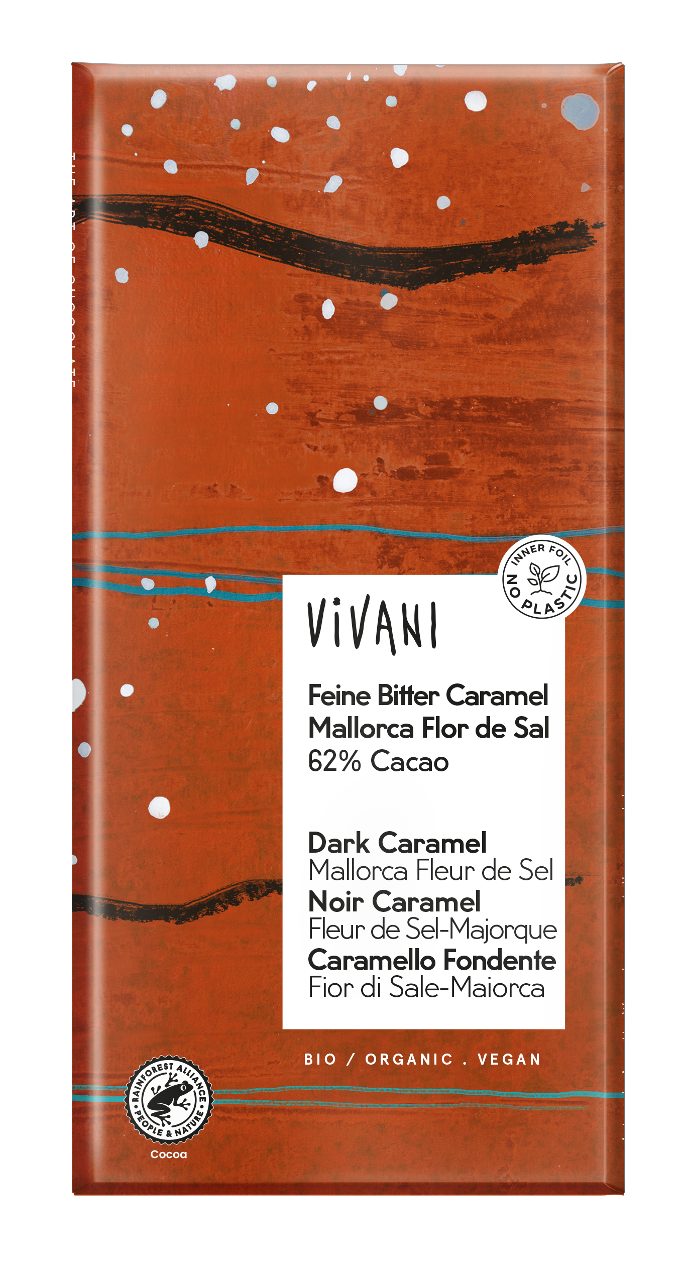 VIVANI Feine Bitter Caramel Mallorca Flor de Sal Schokoladentafel 62%, 80g
BIO, Vegan
10 Stück pro Karton VIVANI Feine Bitter Caramel Mallorca Flor de Sal Schokoladentafel 62%, 80g
BIO, Vegan
10 Stück pro Karton