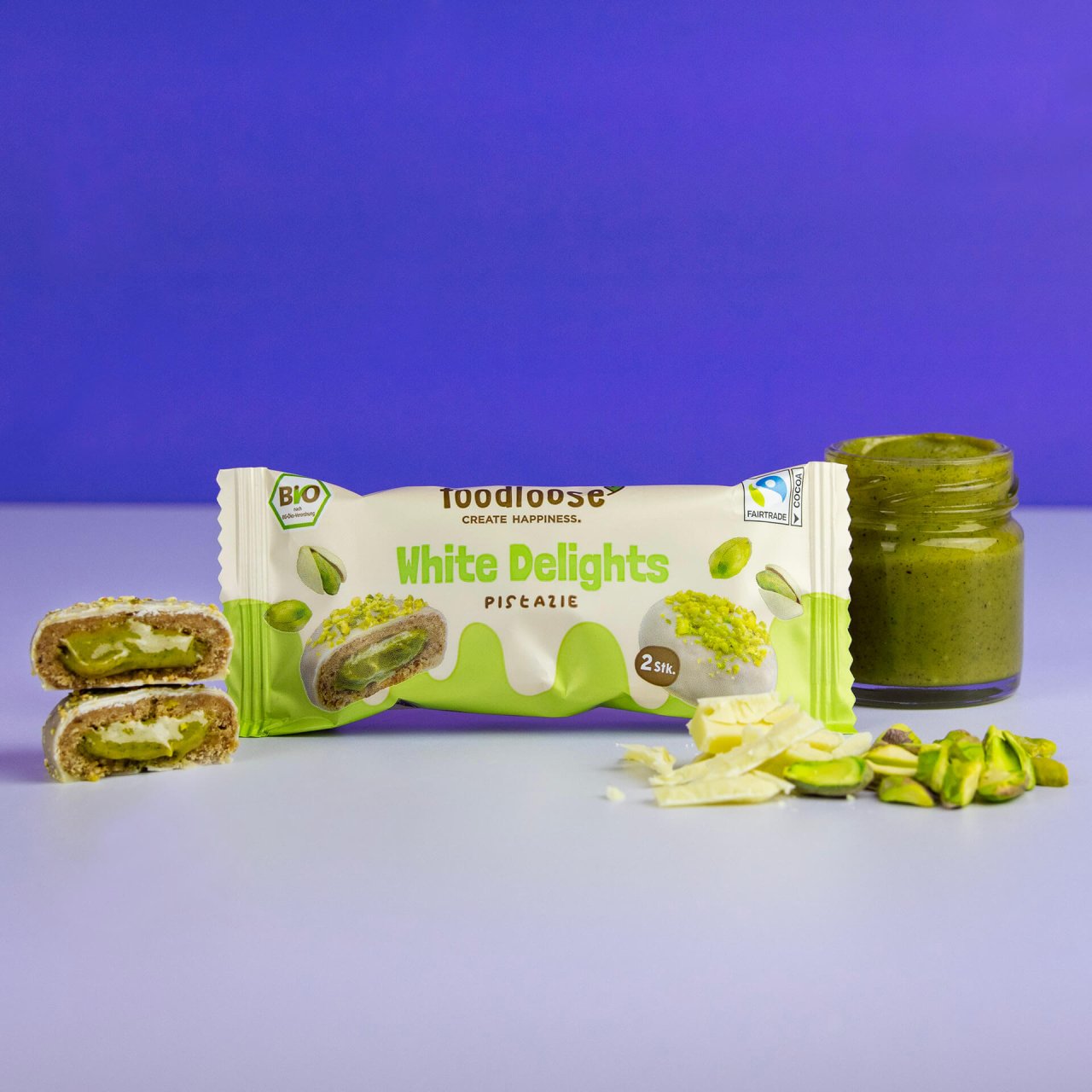 Foodloose Bio White Delights Pistazie 40 g - 12 Stück pro Karton