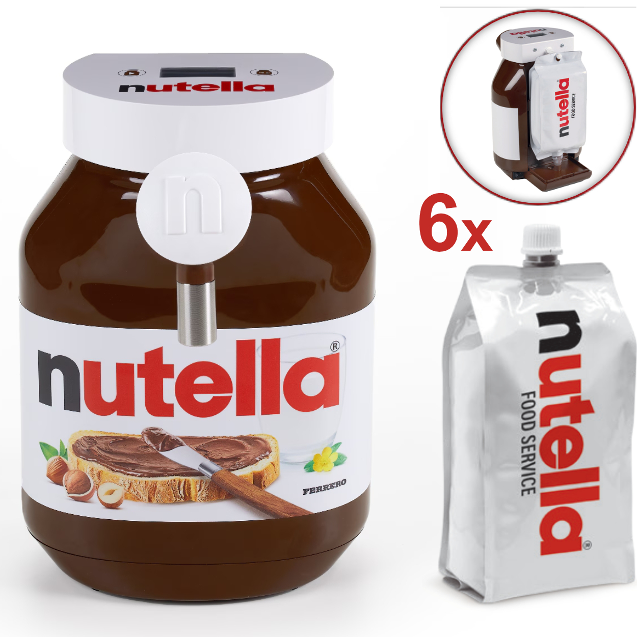 1x Digitaler Dispenser inklusive 6kg Nutella-Nachfüll-Portionsbeutel 1x Digitaler Dispenser inklusive 6kg Nutella-Nachfüll-Portionsbeutel