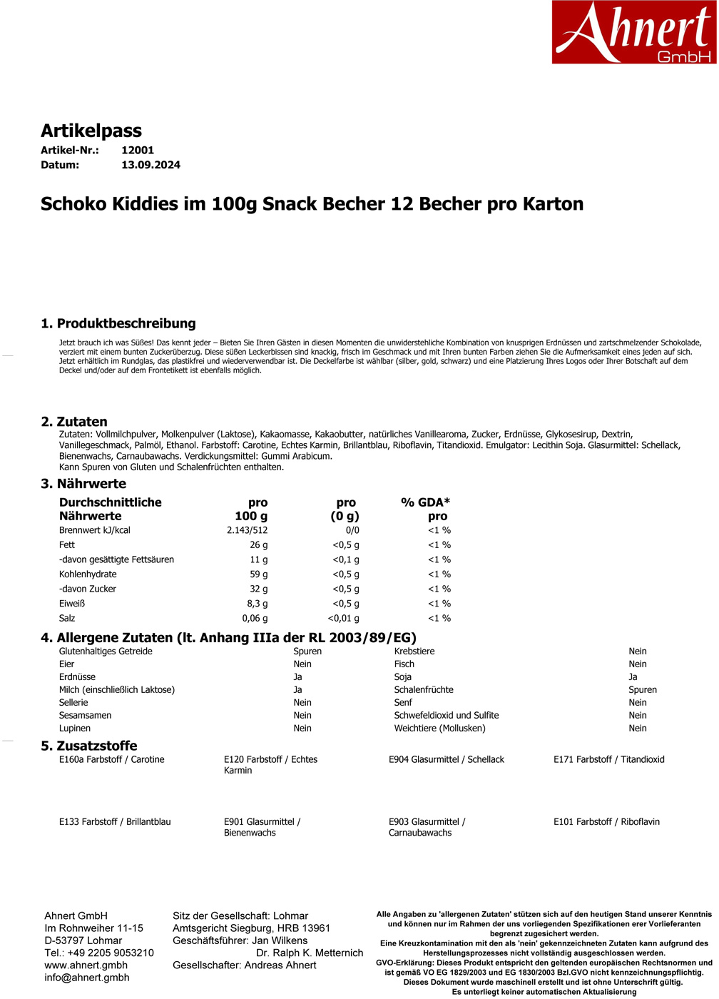 Schoko Kiddies im 100g Snack Becher 12 Becher pro Karton