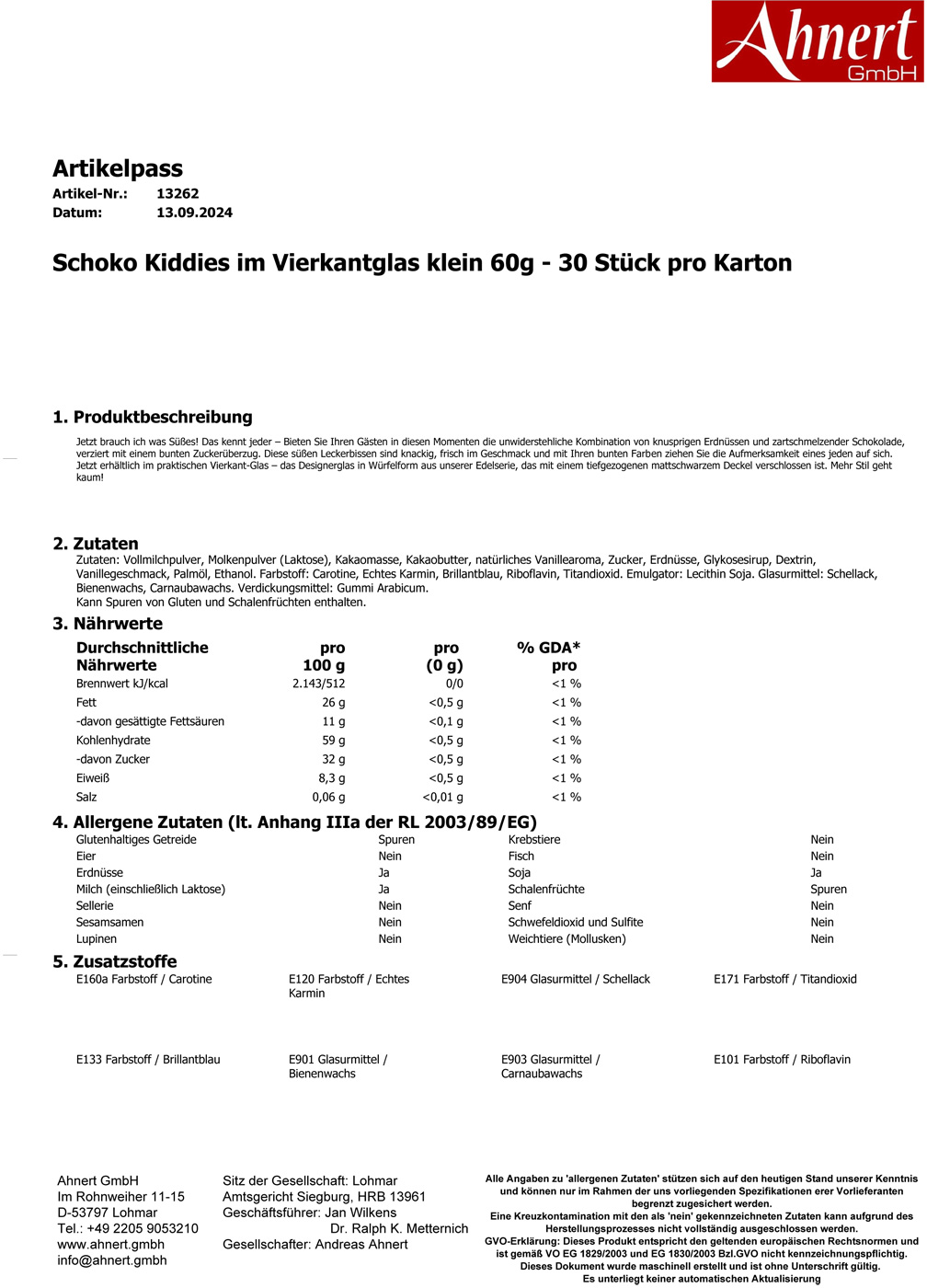 Schoko Kiddies im Vierkantglas klein 60g - 30 Stück pro Karton