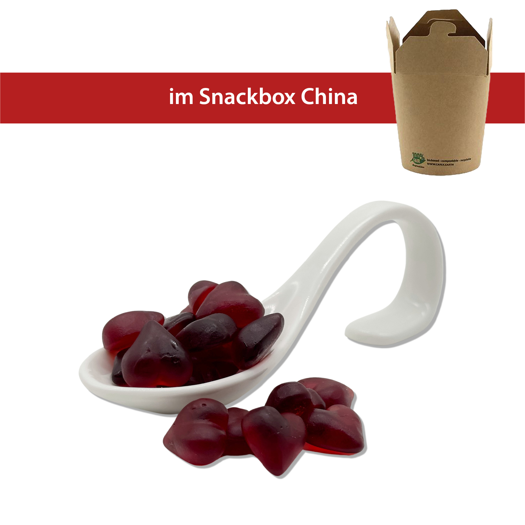 Himbeer Fruchtsaftherzen 100g
Asia Snackbox 230ml, biologisch abbaubar
48 Stück pro Karton