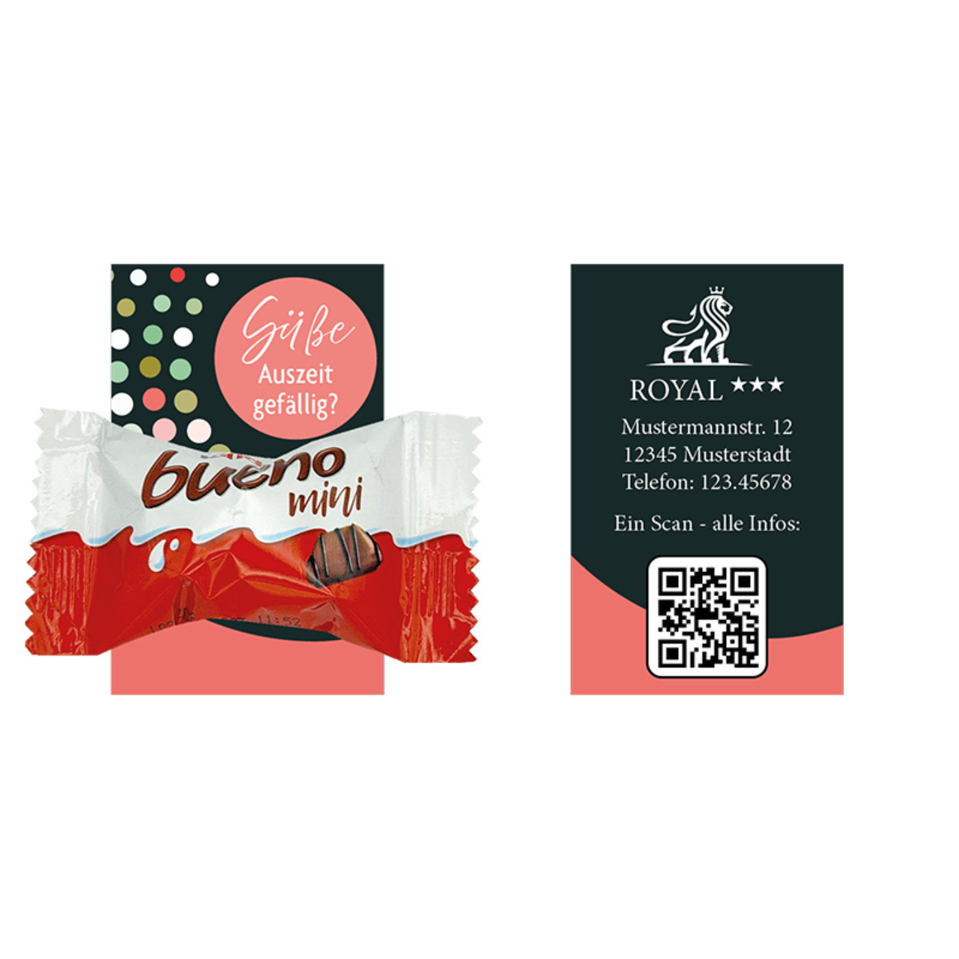 Snackcards Mini - Kinder Bueno (60x38mm) - Knusprige Waffelriegel mit zarter Milch-Haselnuss-Creme und feiner Schokolade.