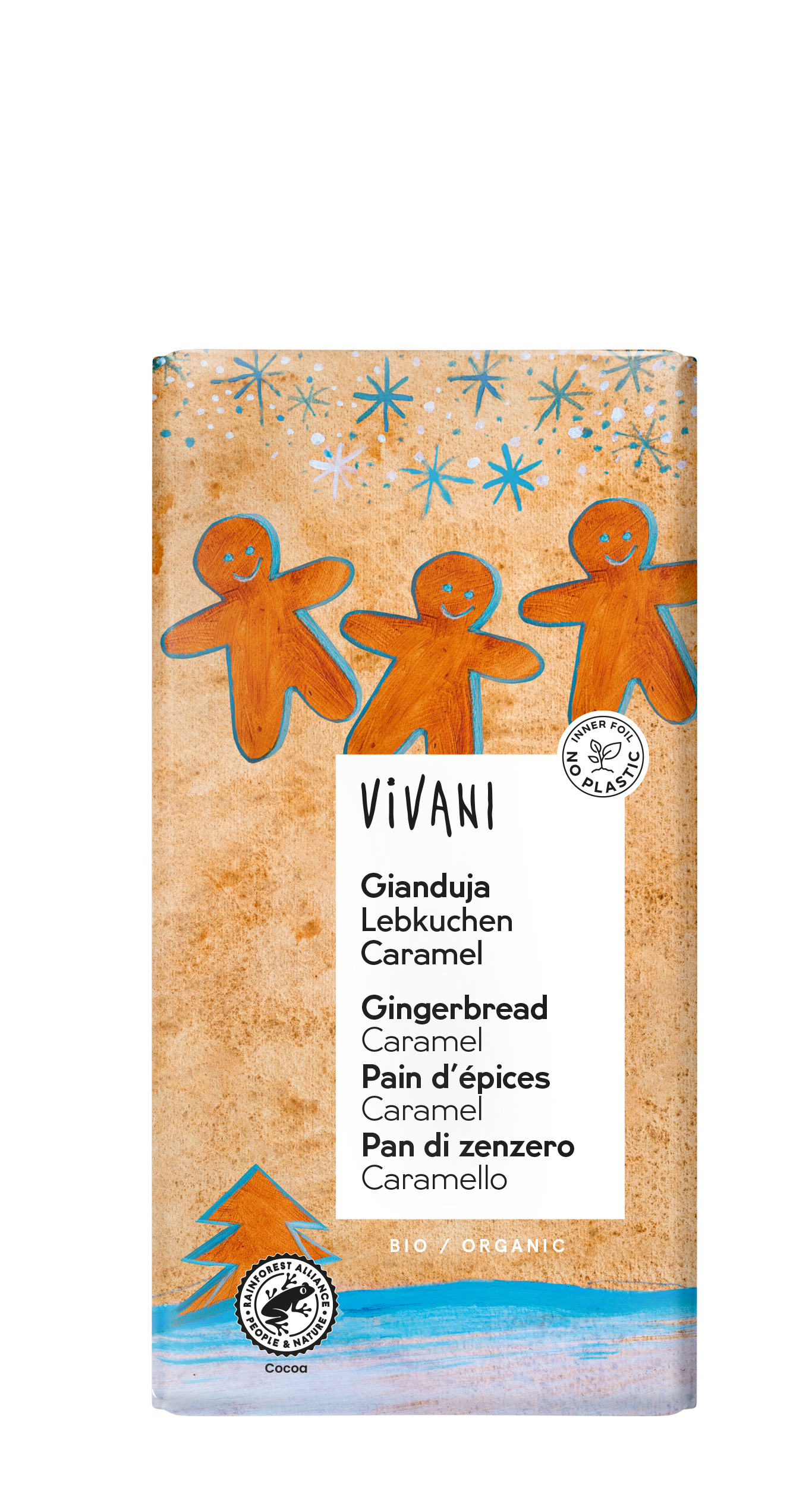 VIVANI Gianduja dunkle Nougat Lebkuchen Caramel Schokoladentafel 100 g BIO 10 Stück pro Karton