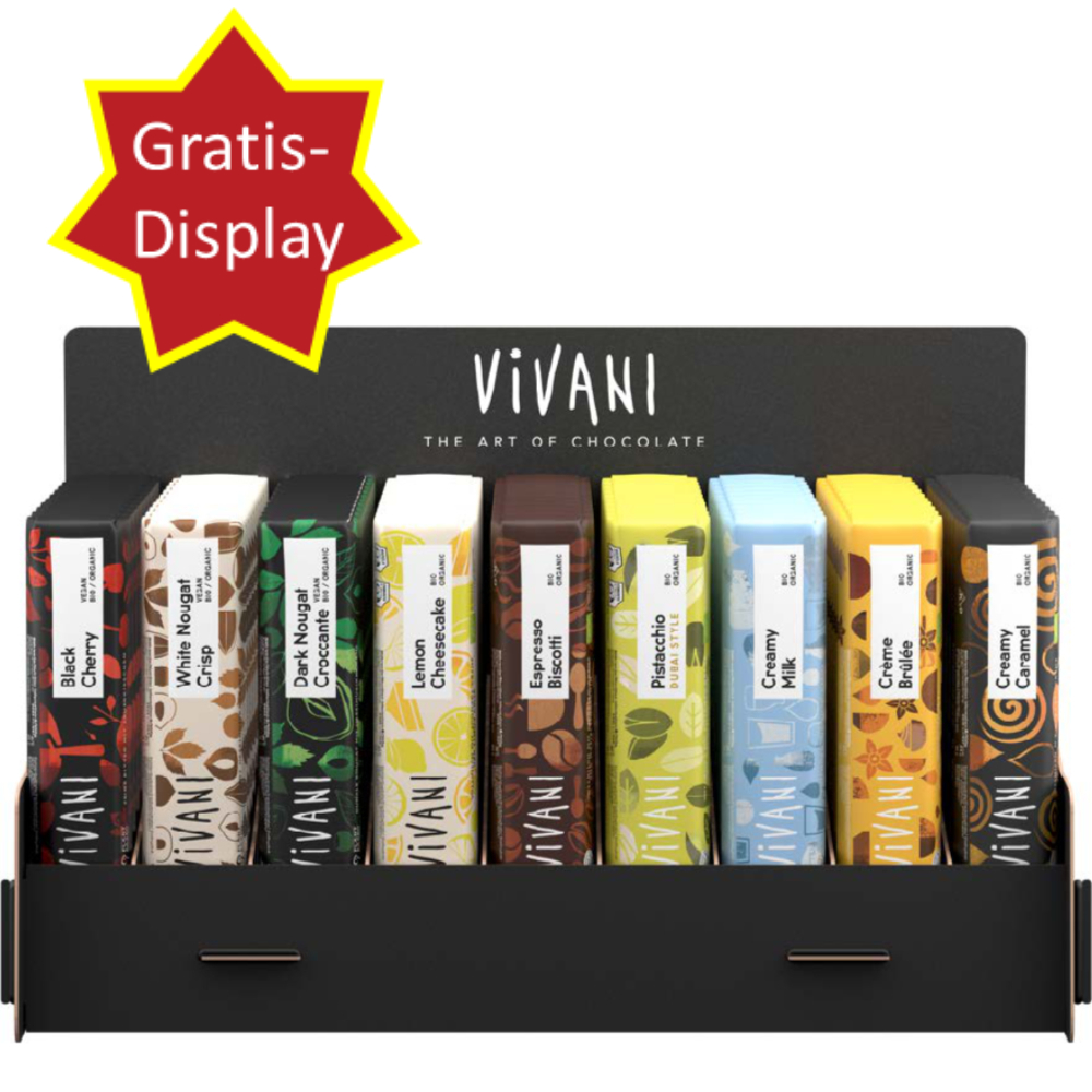 Display Starter-Paket 'Vivani Aktions Riegel' - bestehend aus dem Riegeldisplay (#14436) und den 9 Einheiten á 18 Riegel