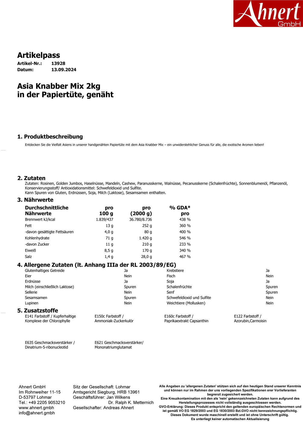 Asia Knabber Mix 2kg
in der Papiertüte, genäht