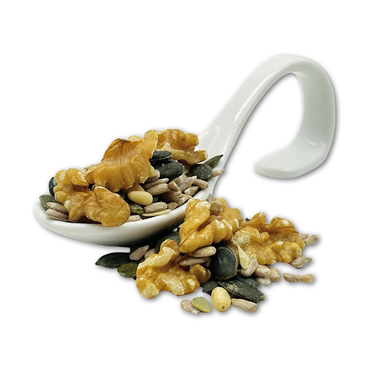 Küchenmix 3 kg 
mit Pinienkernen, Kürbiskernen Premium Qualität, Mandeln gestiftet & Sonnenblumenkernen 
in der Papiertüte, genäht