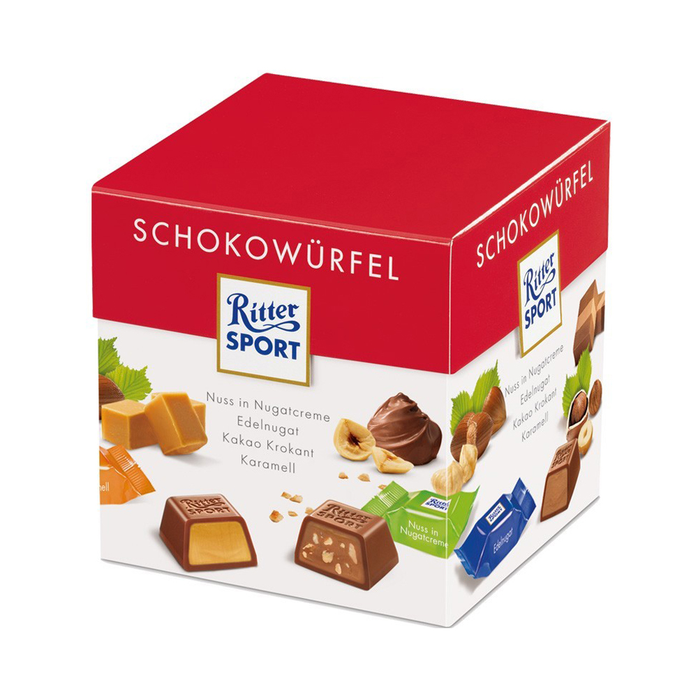 Ritter Sport Schokowürfel einzeln verpackt 
22x8 g pro Karton (176 g)