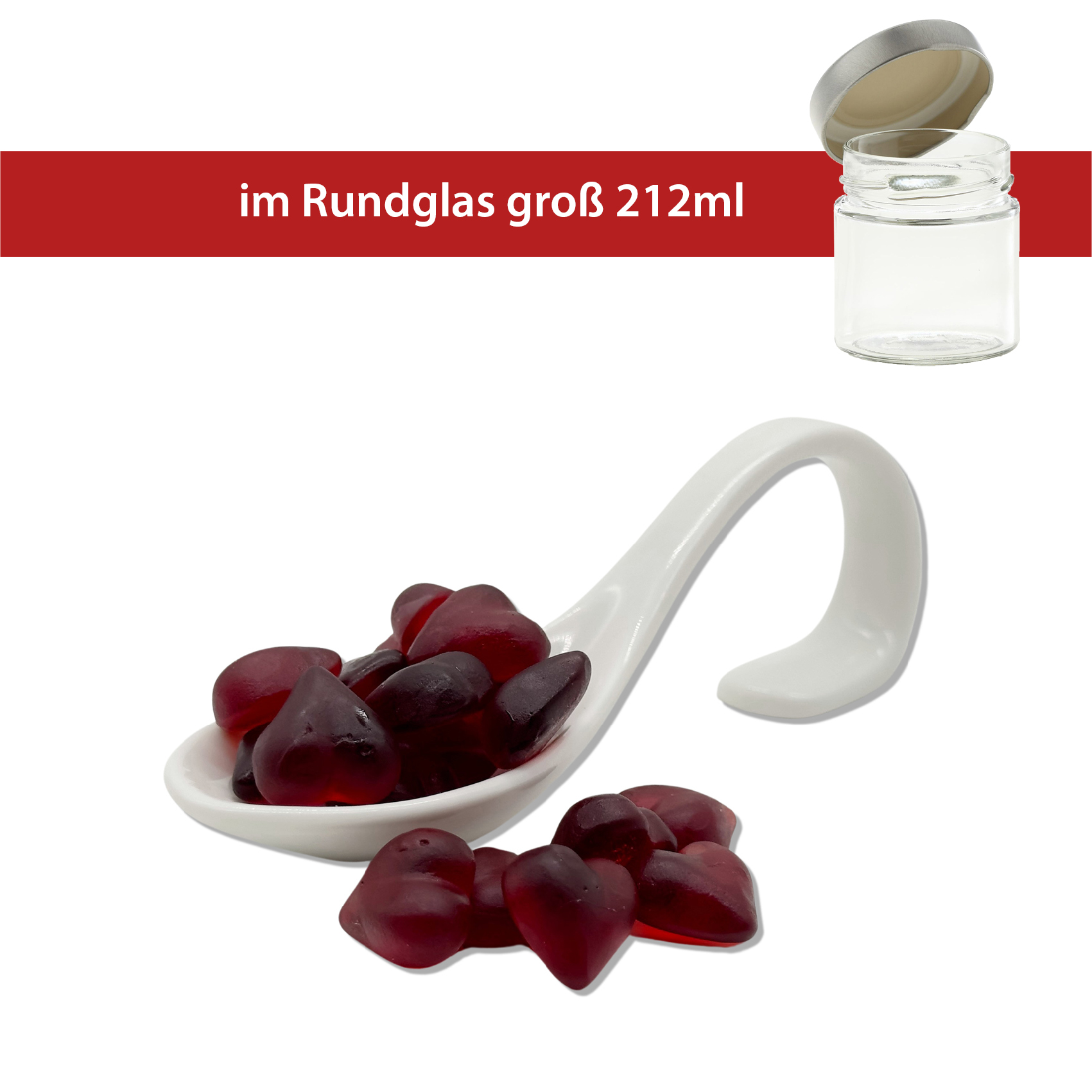 Himbeer Fruchtsaft Herzen
im 130g Rundglas groß 212ml - 
22 Stück pro Karton