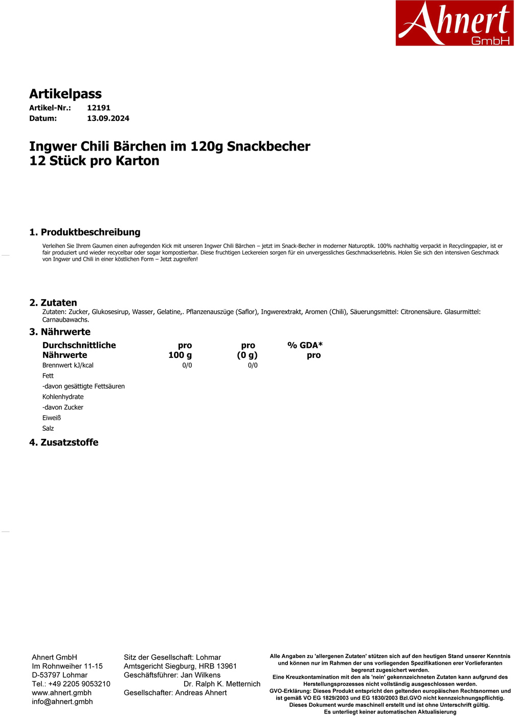 Ingwer Chili Bärchen im 120g Snackbecher
12 Stück pro Karton