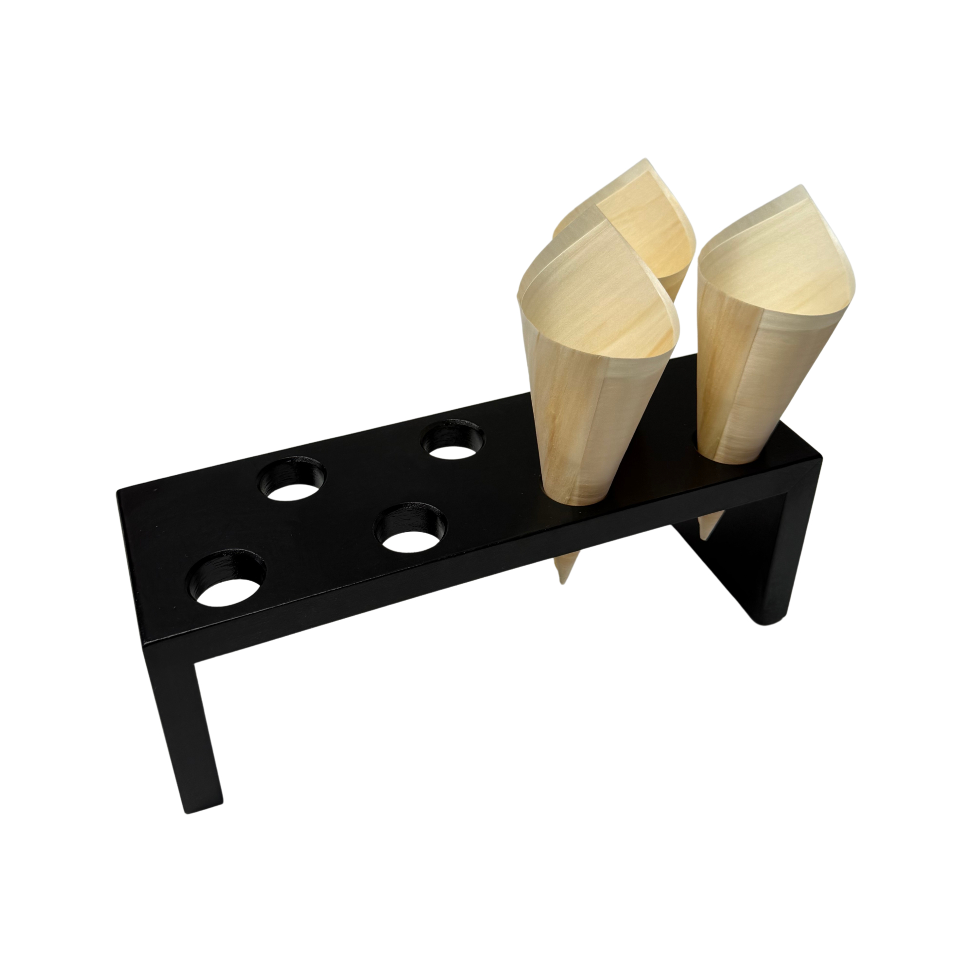 Holzbrücke für Spitztüten 27,5 cm x 9 cm, Bohrausschnitt Ø 2,5 cm Farbe schwarz