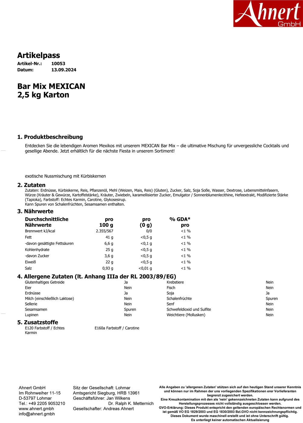 Bar Mix MEXICAN
2,5 kg Karton