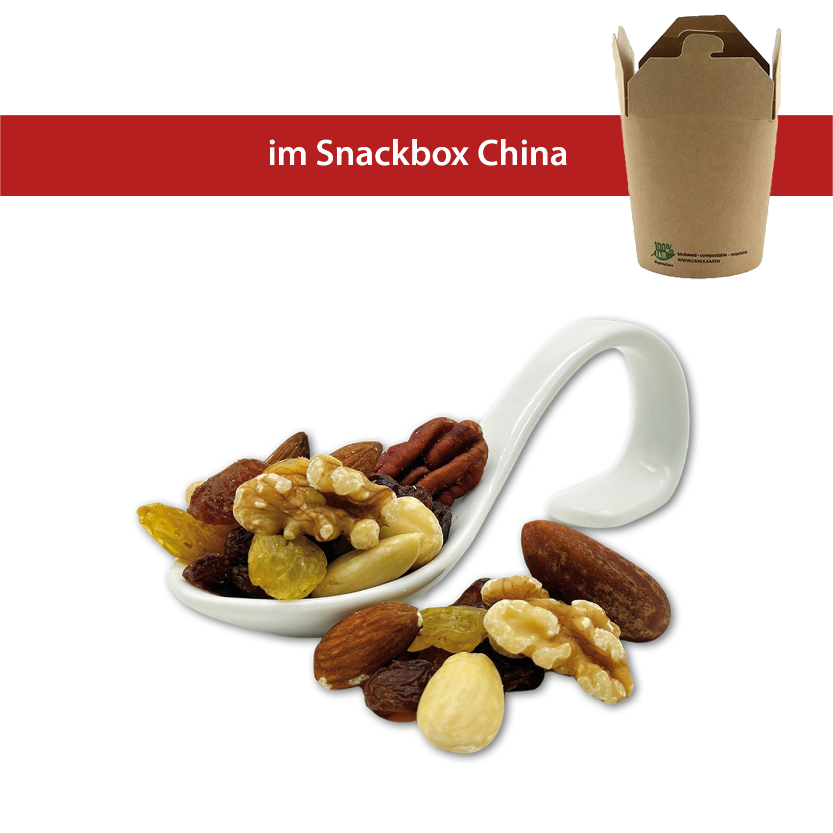 Studentenfutter 80g
Asia Snackbox 230ml, biologisch abbaubar
48 Stück pro Karton