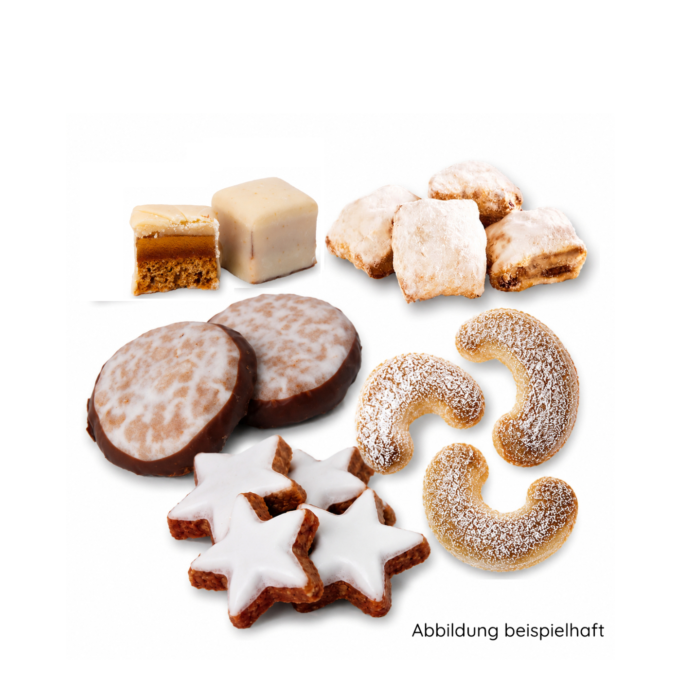 Weihnachtsgebäck-Mischung ca. 5 Kekse ~80 g
Sternbeutel  mit Goldclip 25 Stück im Karton