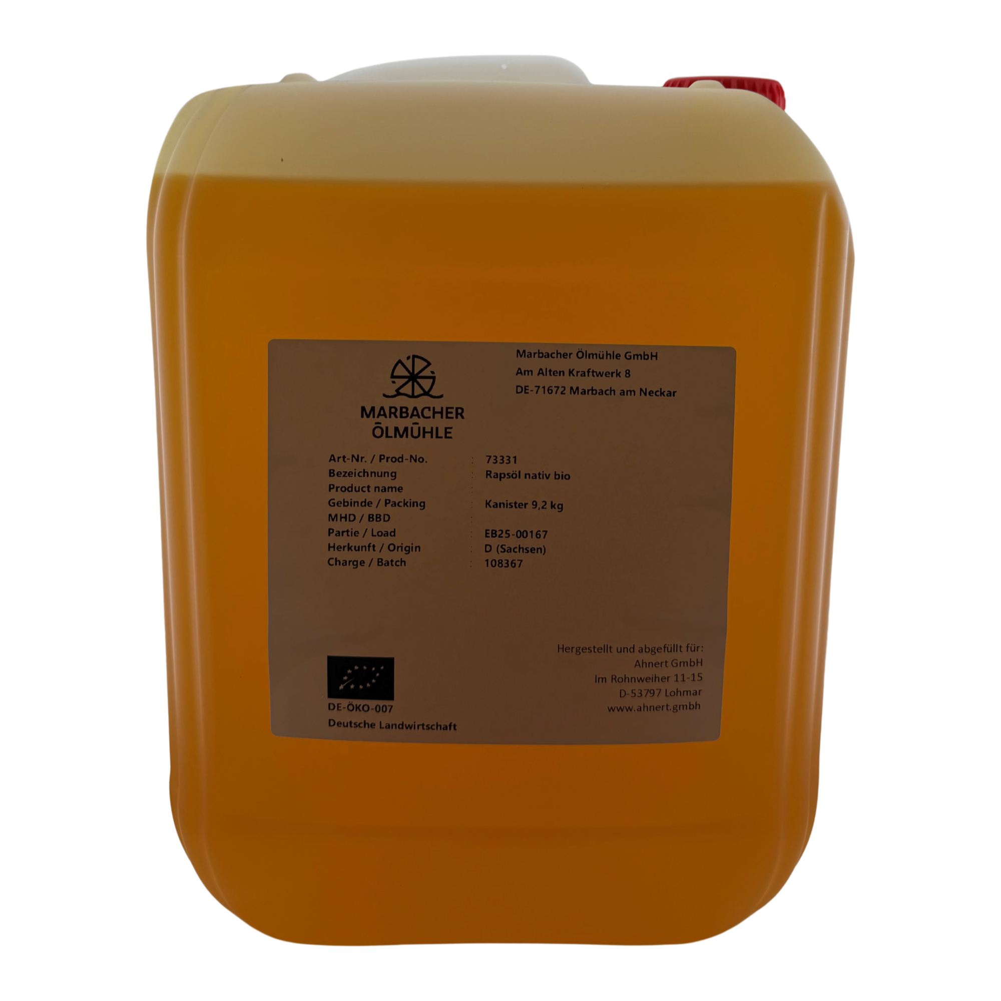 Rapsöl BIO nativ Verbandsware, filtriert im 10 Liter (9,2kg) Kanister