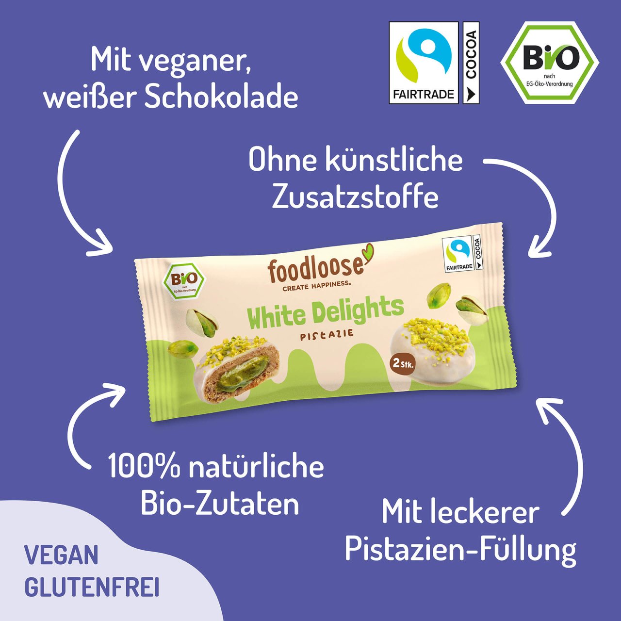 Foodloose Bio White Delights Pistazie 40 g - 12 Stück pro Karton