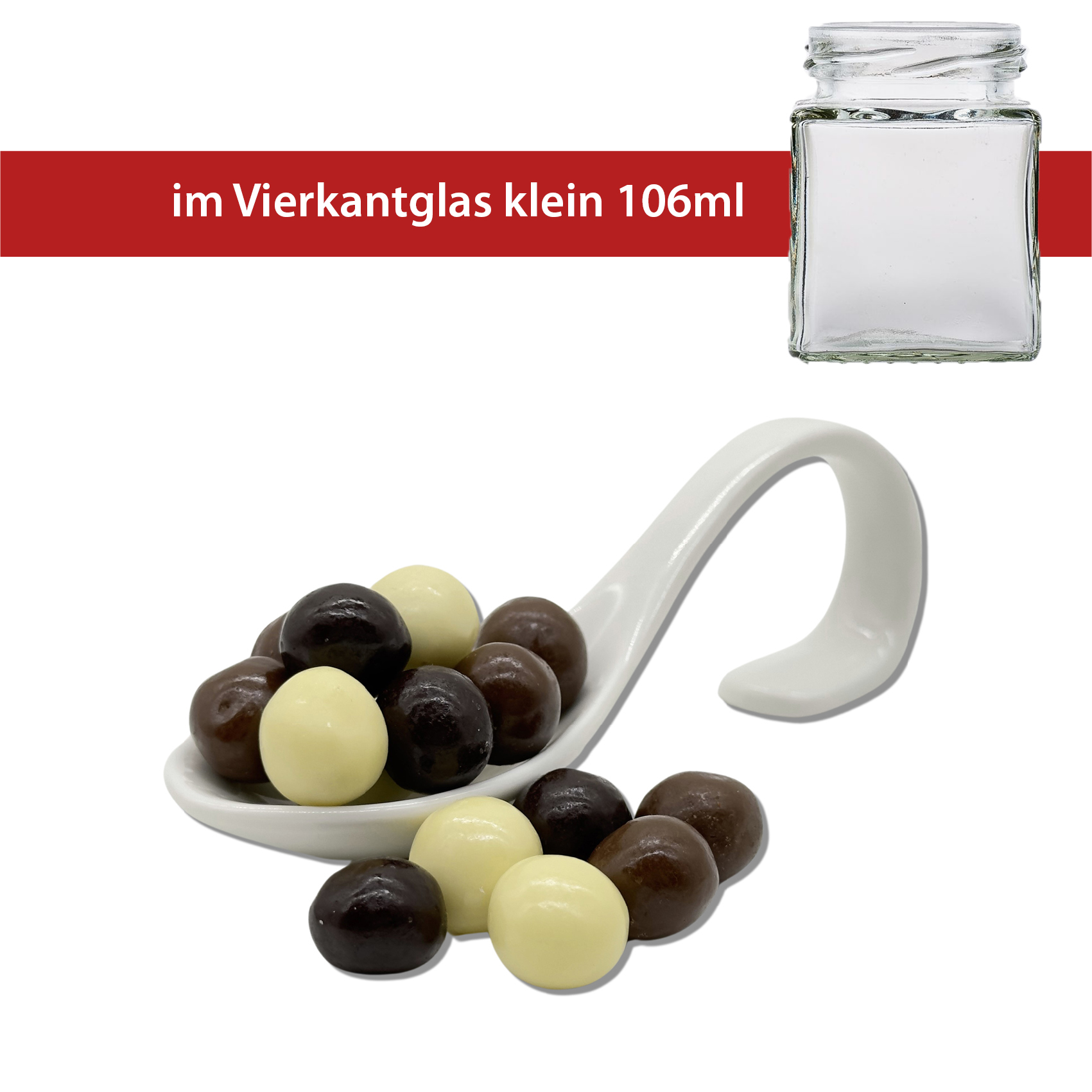 Schoko Crunch Balls im Vierkantglas klein 40g - 30 Stück pro Karton