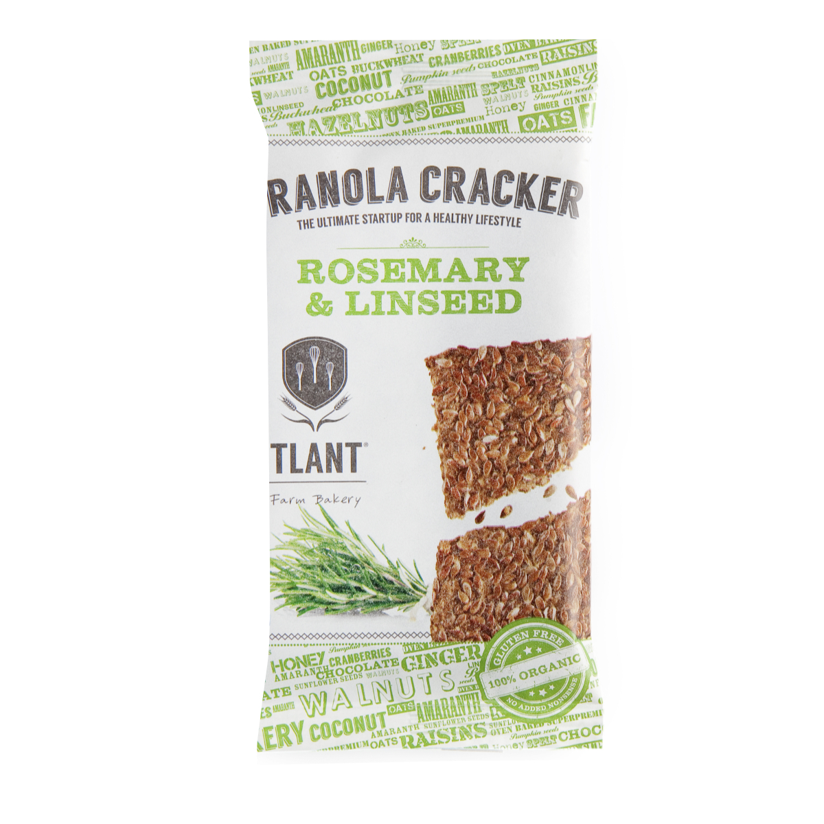 Tlant Glutenfrei Bio Hafercracker Rosmarin & Leinsamen 25G - 60 Stück pro Karton
