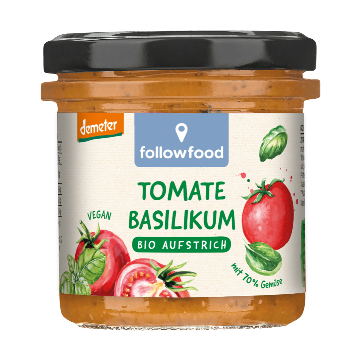 Bio Aufstrich Tomate & Basilikum 135 g followfood 6 Stück pro Karton