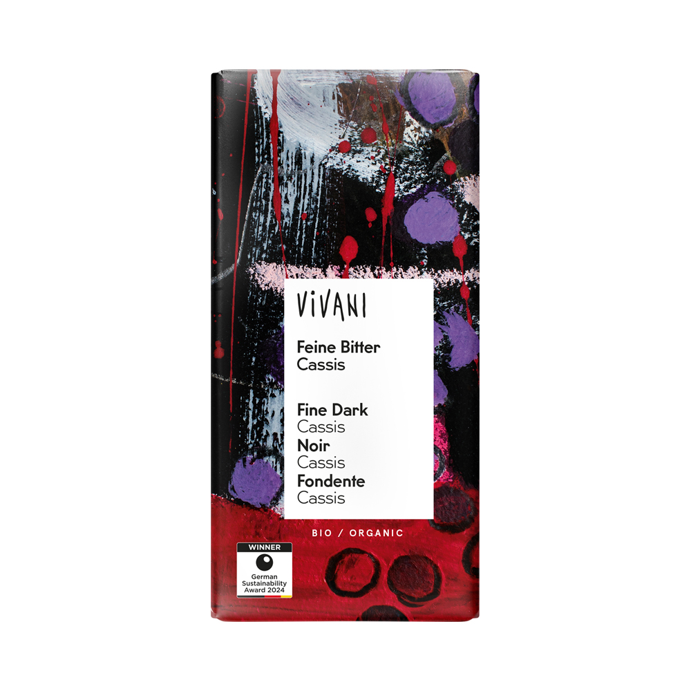 VIVANI Feine Bitter Cassis Schokoladentafel 60%, 100g
BIO
10 Stück pro Karton