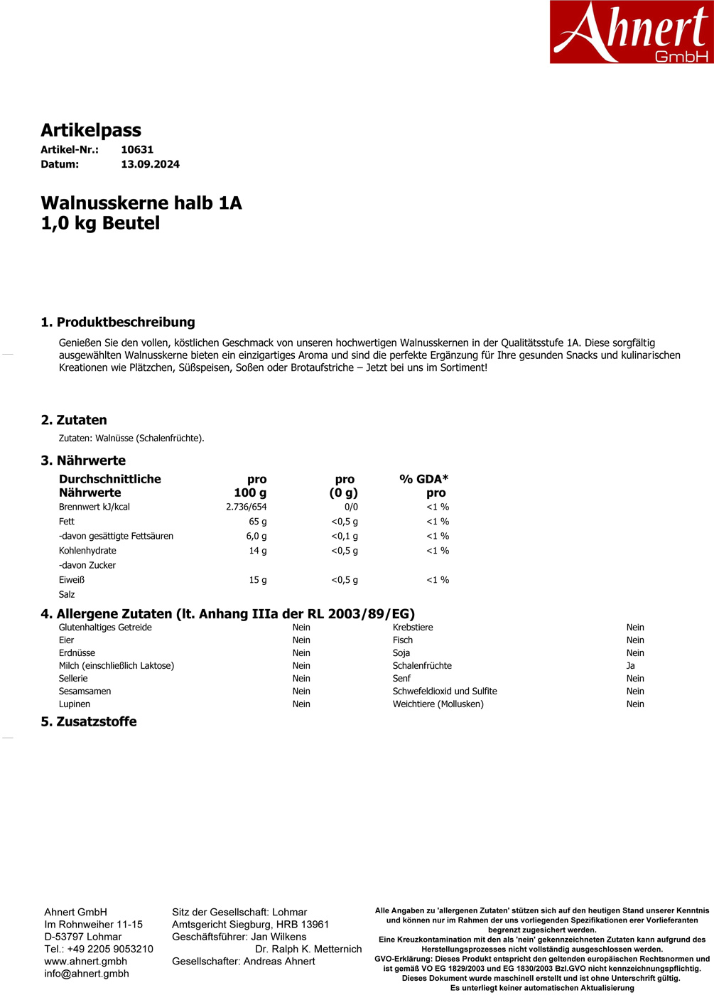 Walnusskerne halb 1A  
1,0 kg Beutel