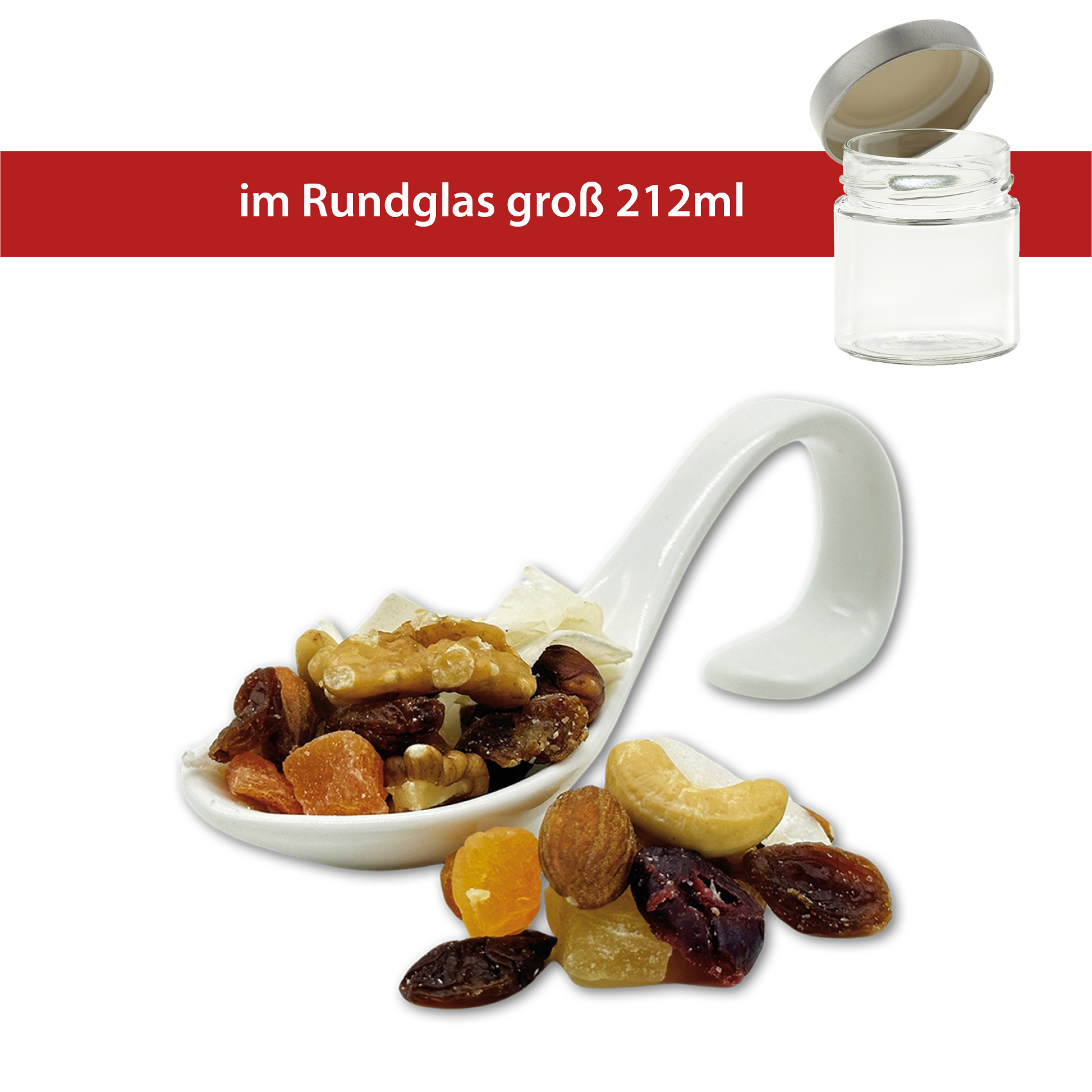 Früchte & Nussmischung im 90g Rundglas groß 212ml - 22 Stück im Karton