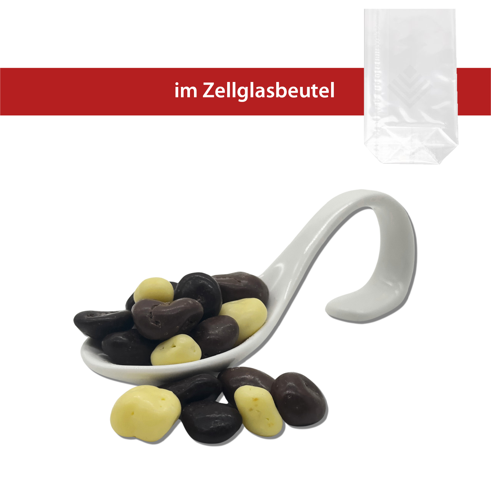 Schokolierte Früchte Mischung im 100g Zellglasbeutel
25 Stück pro Karton