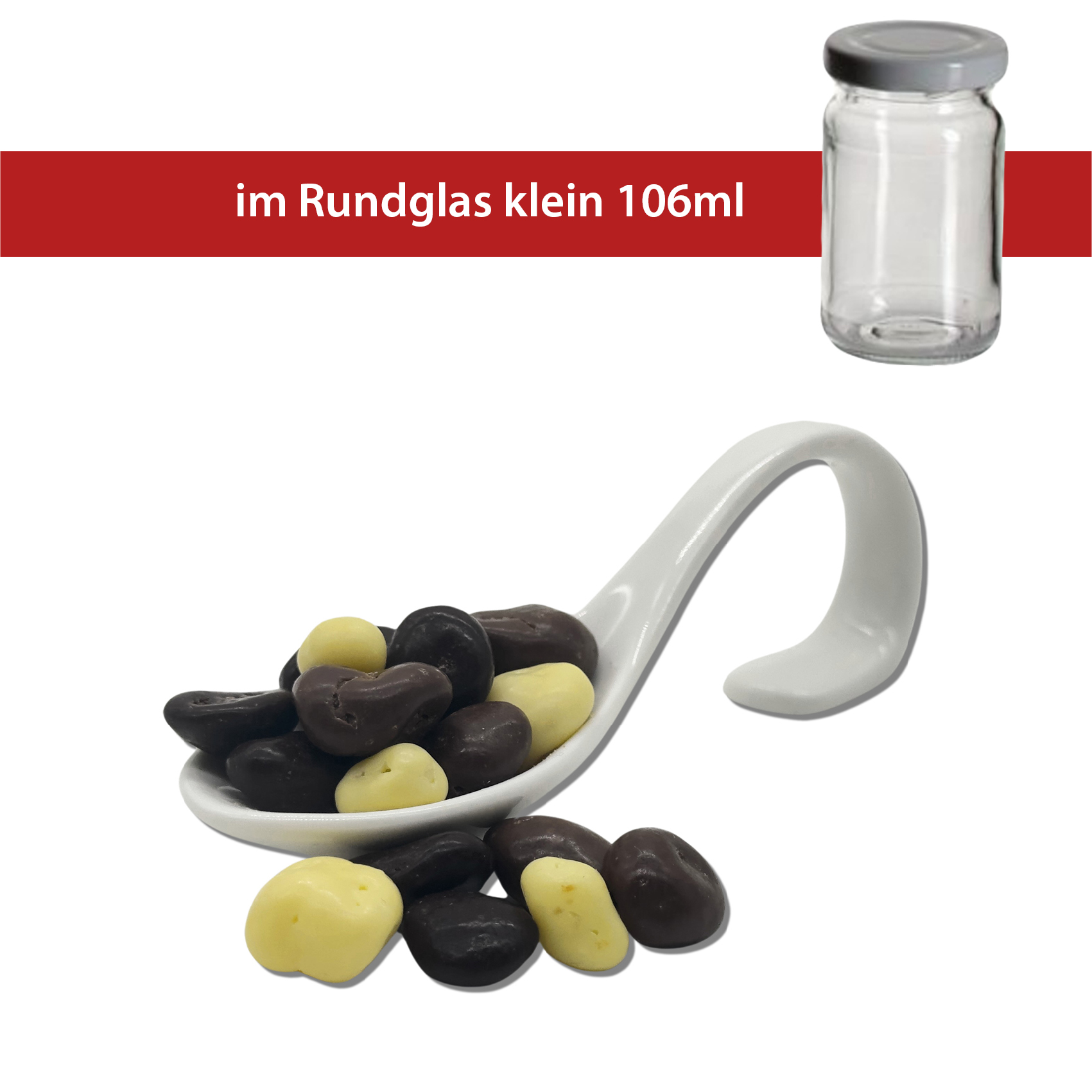 Schokolierte Früchte Mischung 60g
Rundglas klein 106ml
40 Stück pro Karton