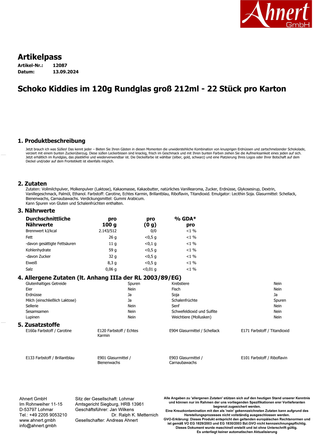 Schoko Kiddies im 120g Rundglas groß 212ml - 22 Stück pro Karton