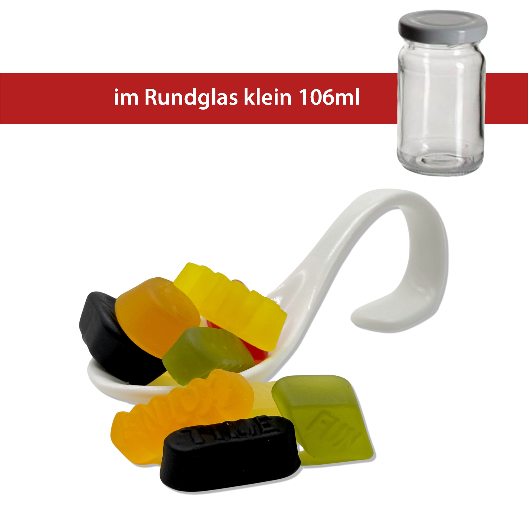 Weingummi Englisch 70g
Rundglas klein 106ml
40 Stück pro Karton