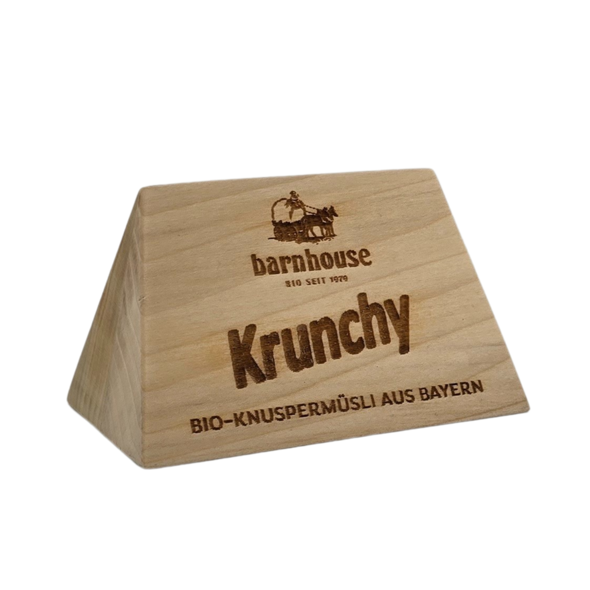 Barnhouse Holzaufsteller
aus mattlackiertem Holz (BxHxT ca. 130x80x75 mm)
mit lasergraviertem Branding