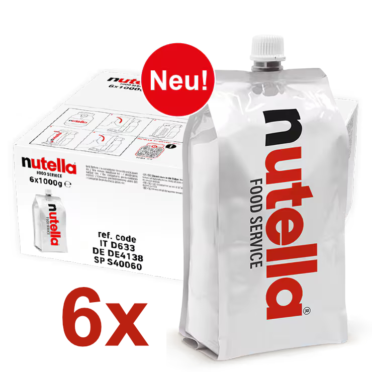 Nutella Nachfüllbeutel 1000g - 6 Stück pro Karton passend für manuellen und digitaler Dispenser
