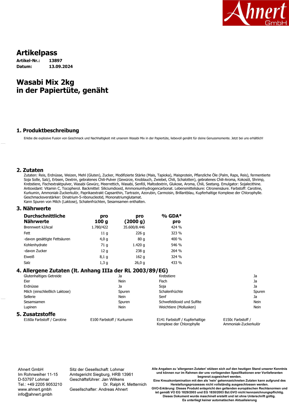 Wasabi Mix 2kg
in der Papiertüte, genäht