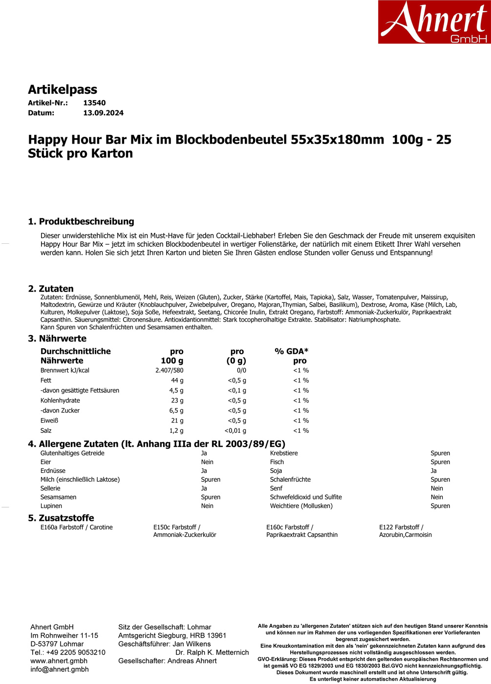 Happy Hour Bar Mix im Blockbodenbeutel 55x35x180mm  100g - 25 Stück pro Karton