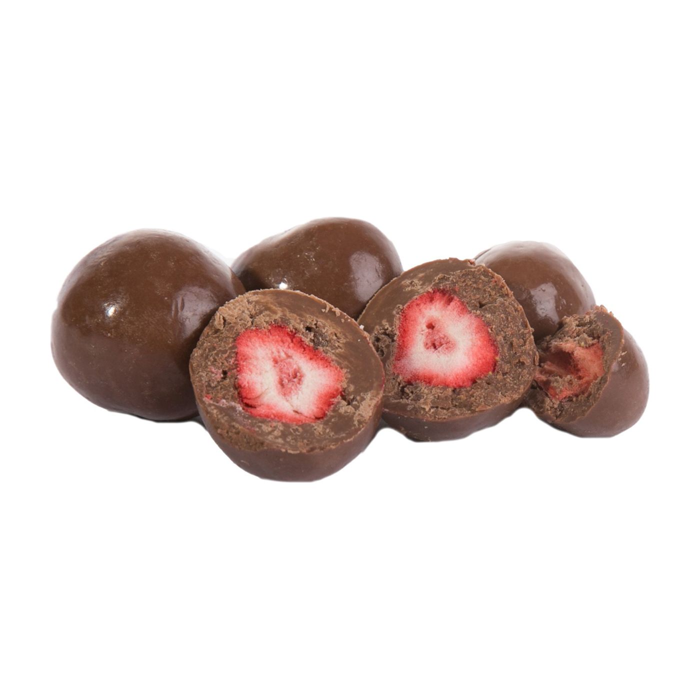 Erdbeeren gefriergetrocknet mit Vollmilchschokolade
 Im Karton 4 kg