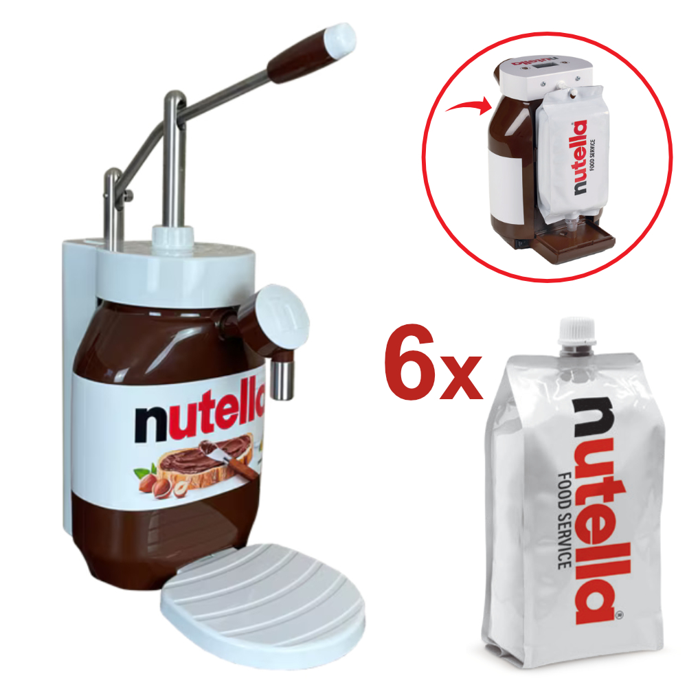 1x Manueller Dispenser inklusive 6kg Nutella-Nachfüll-Portionsbeutel 1x Manueller Dispenser inklusive 6kg Nutella-Nachfüll-Portionsbeutel