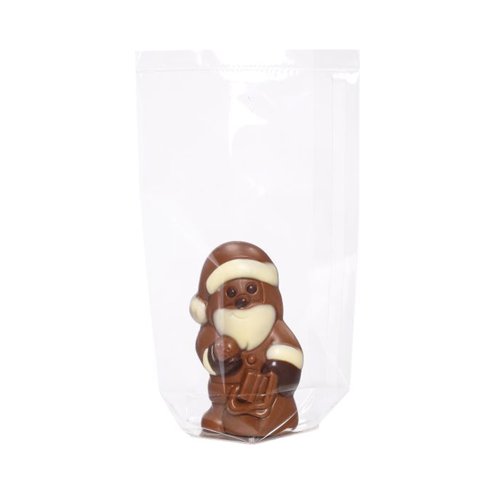 Weihnachtsmann Confiserie 25 g 3-farbig, Augen schwarz/Bart weiß, Edel-Vollmilchschokolade 7,5 cm hoch in Klarsicht 27 Stück pro Karton