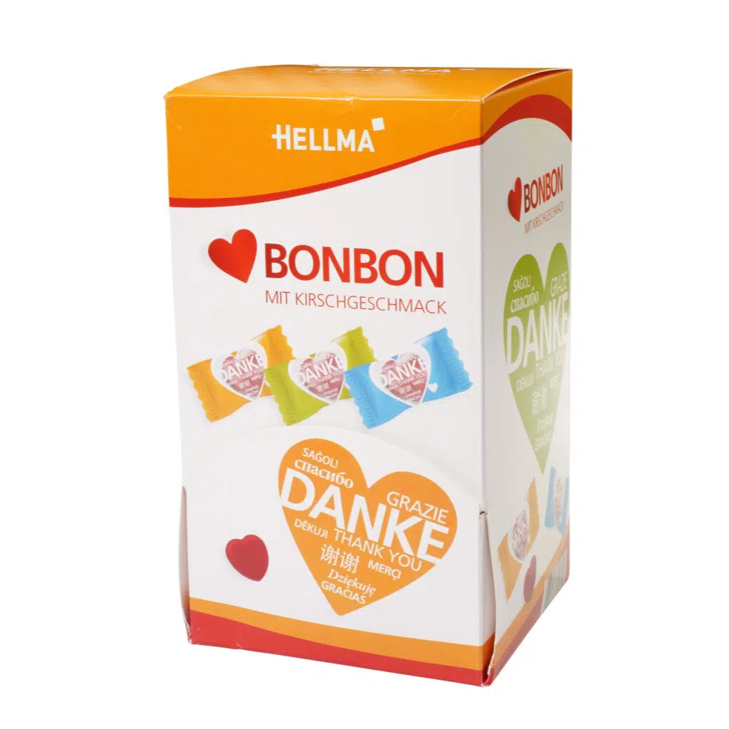 Hellma Herz Bonbons *Danke*
Kirschgeschmack 200x3,4 g pro Karton