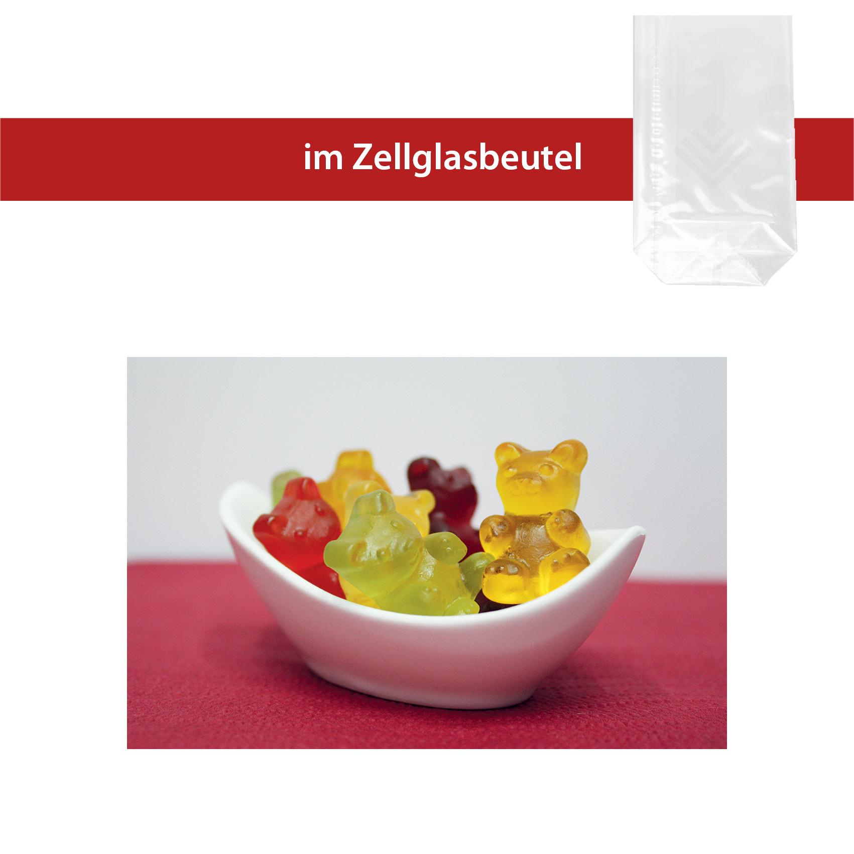 XXL Bär ohne Gelatine im 100g Zellglasbeutel
25 Stück pro Karton