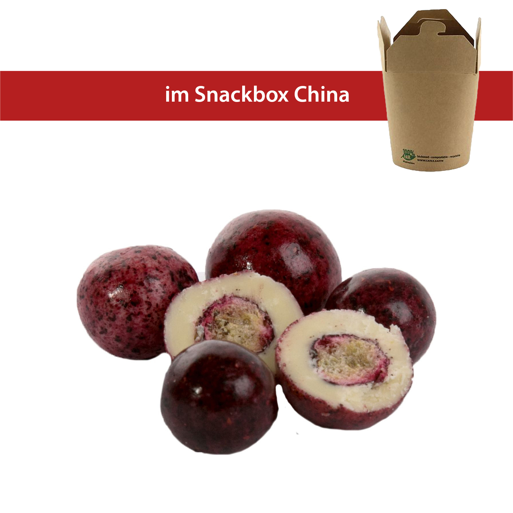 Johannisbeeren gefriergetrocknet in weißer Joghurt-Schokolade 80g
Asia Snackbox 230ml, biologisch abbaubar
48 Stück pro Karton