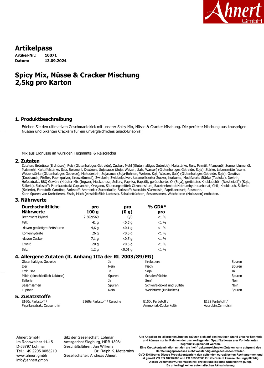 Spicy Mix, Nüsse & Cracker Mischung
2,5kg pro Karton