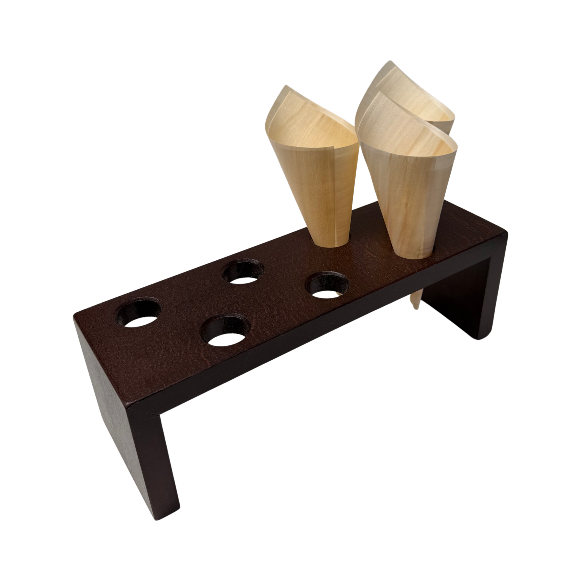 Holzbrücke für Spitztüten 27,5 cm x 9 cm, Bohrausschnitt Ø2,5 cm Farbe Wenge