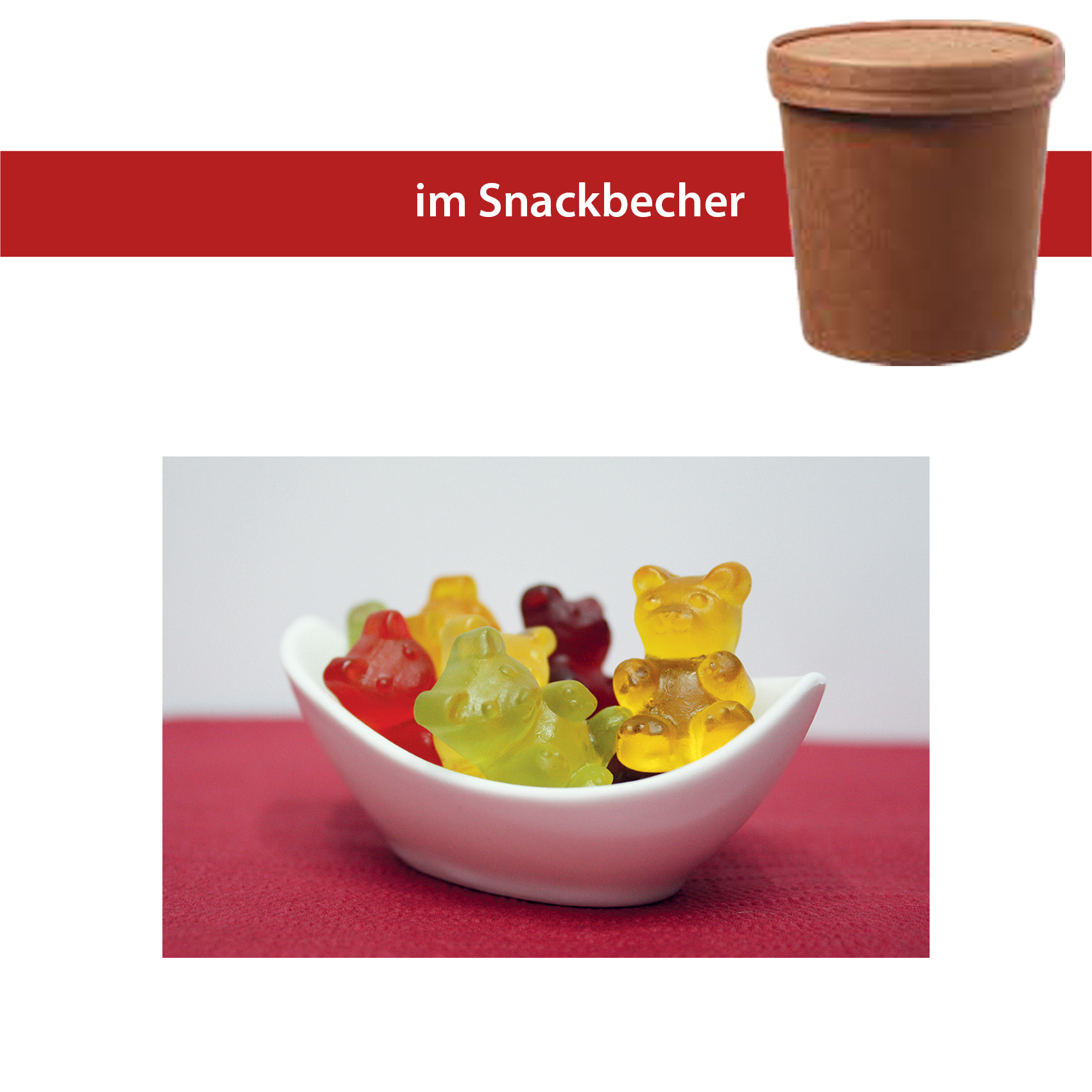 XXL Bär ohne Gelatine 130g
Snackbecher
12 Stück pro Karton