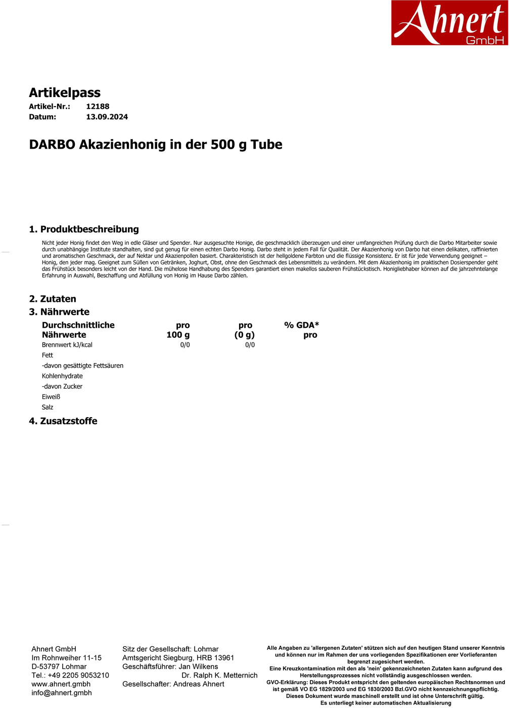 DARBO Akazienhonig in der 500 g Tube