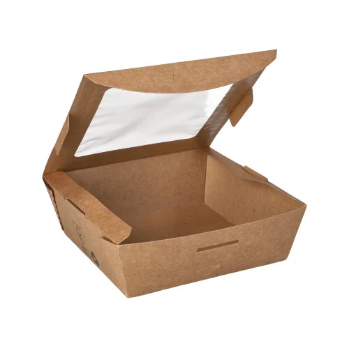Feinkostboxen mit Sichtfenster 650 ml 14x14 cm (Boden 12x12 cm) h: 4,5 cm, braun 40 Stück pro Pack